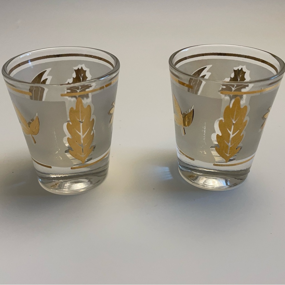 Vintage Libbey Golden Foliage Glassware Set MCM Gold Leaf Ice Bucket 7pc - Picture 7 of 11